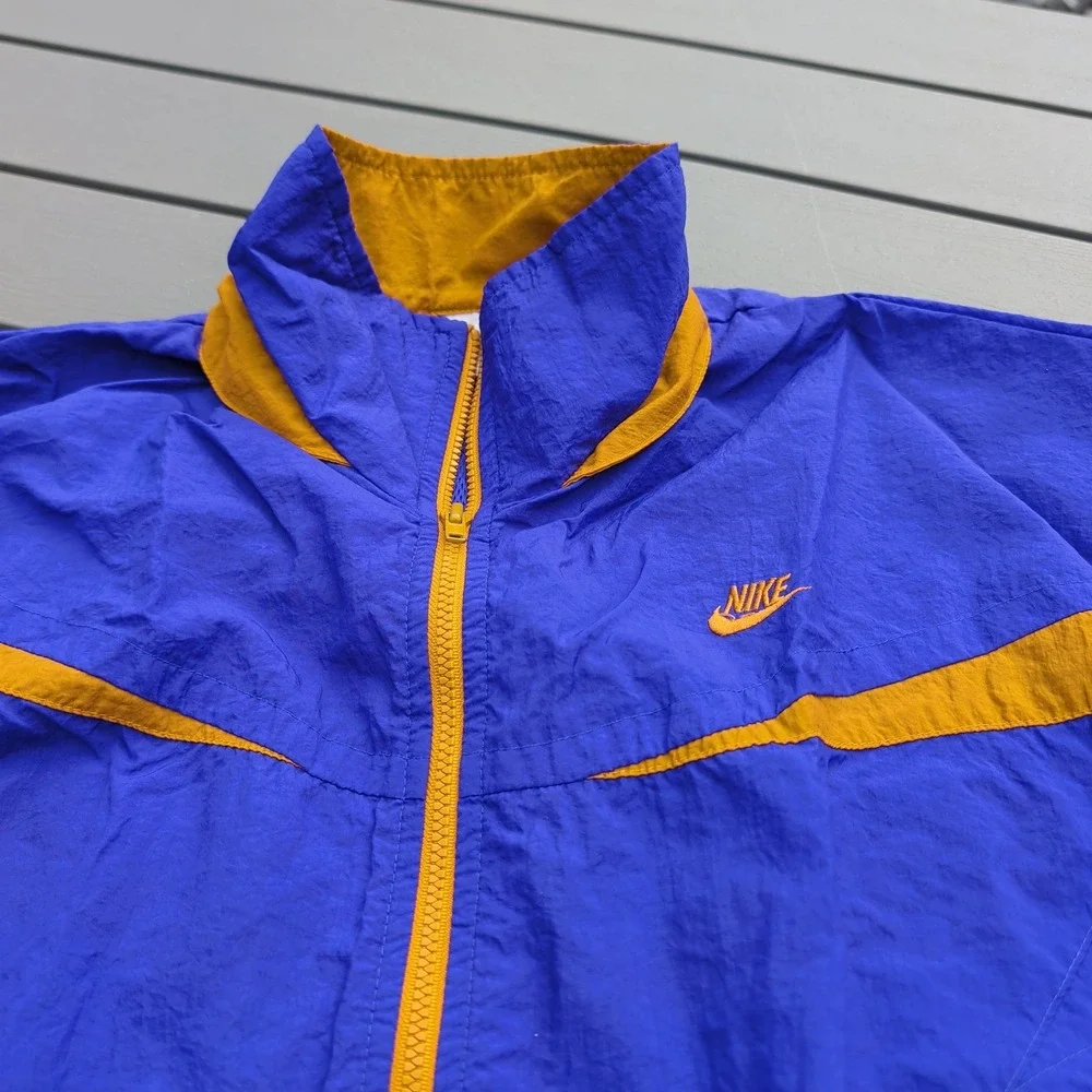 Vintage 90s Nike Track Jacket Mens L Blue Gold Excellent Windbreaker White Label